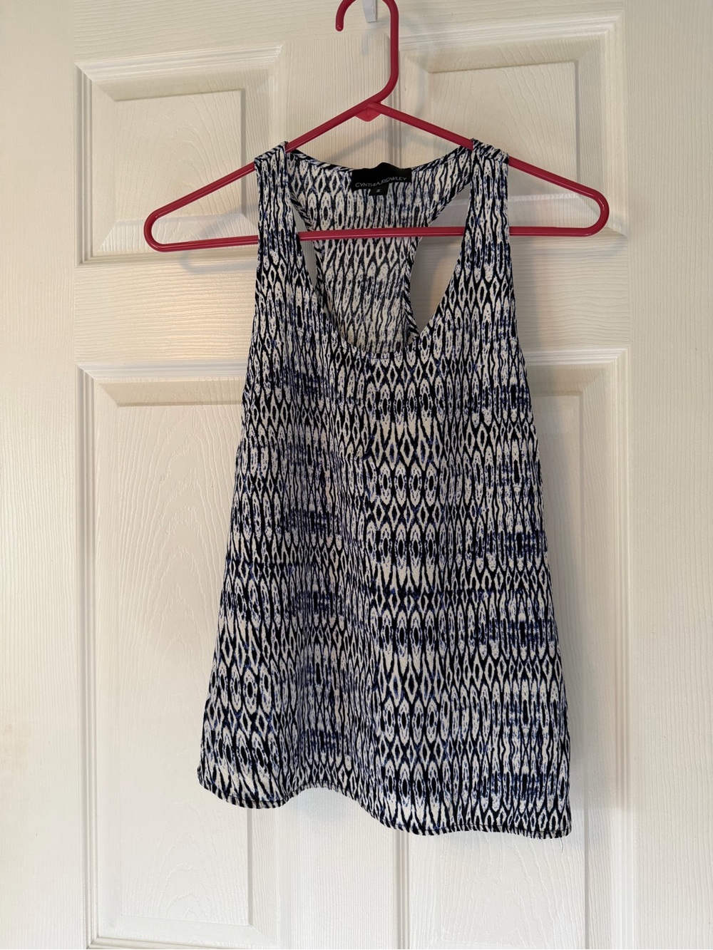 Cynthia Rowley Navy & White Patterned Racerback Tank